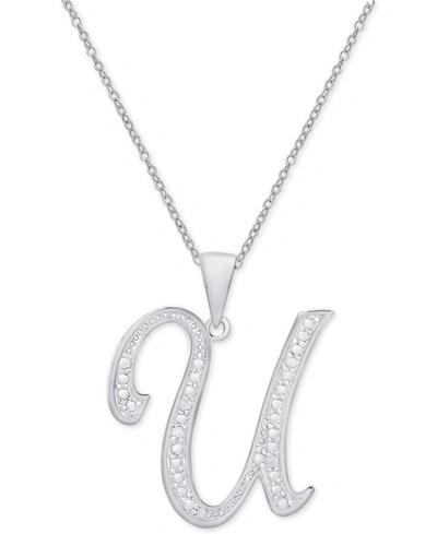 Macy's Diamond Accent Script 18" Initial Pendant Necklace In Silver Plate, Gold Plate & Rose Gold Plate In U,silver