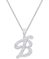 Macy's Diamond Accent Script 18" Initial Pendant Necklace In Silver Plate, Gold Plate & Rose Gold Plate In B/silver