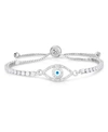 Macy's Cubic Zirconia Evil Eye Adjustable Bolo Bracelet In Silver Plate Or Gold Plate In Silver