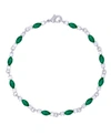 MACY'S SIMULATED EMERALD/ CUBIC ZIRCONIA MARQUISE BRACELET IN SILVER PLATE