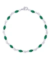 Macy's Simulated Emerald/ Cubic Zirconia Marquise Bracelet In Silver Plate In Silver