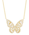 Macy's Cubic Zirconia Red Ombre Butterfly Pendant 18" Necklace In Silver Plate, Gold Or Rose Gold Plate In Gold