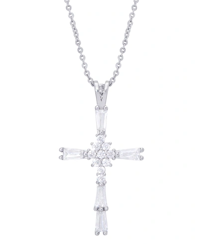 Macy's Cubic Zirconia Cross Pendant 18" Necklace In Silver Plate