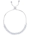 Macy's Cubic Zirconia Double Row Adjustable Bolo Bracelet In Silver Plate In Silver