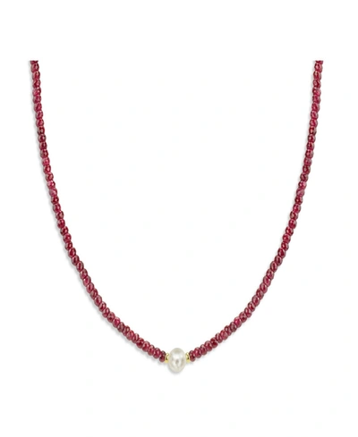 Macy's Gemstone And Cultured Pearl (9-10 Mm) Strand Necklace In 14k Yellow Gold (available In Ruby (80-1/2 In Red
