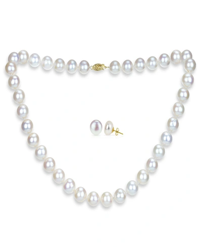 Macy's White Freshwater Cultured Pearl (11-11.5 Mm) Strand Necklace And Stud Earrings Set In 14k Yellow Gol In K Yg