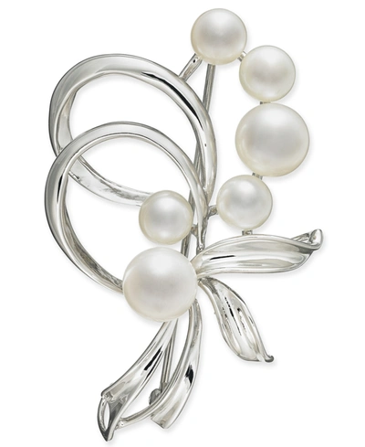 Macy's Cultured Freshwater Pearl (7mm & 5mm) Brooch Pin In Sterling Silver And 18k Gold Over Silver