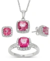 Macy's Pink Topaz (6-1/5 Ct. T.w.) And Diamond Accent Jewelry Set In Sterling Silver In Pink Topaz