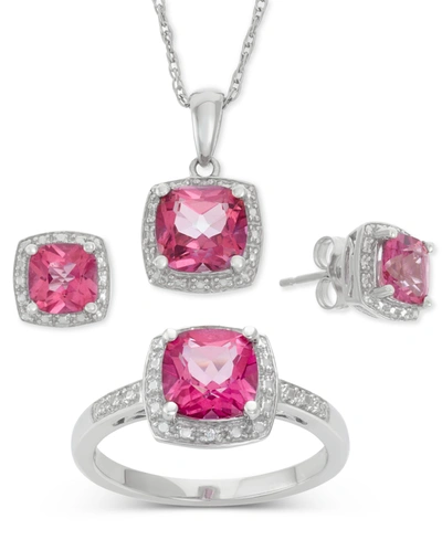 Macy's Pink Topaz (6-1/5 Ct. T.w.) And Diamond Accent Jewelry Set In Sterling Silver