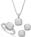 Macy's Sterling Silver Jewelry Set, Opal (4-3/4 Ct. T.w.) And Diamond Accent Necklace, Earrings And Ring Se In Opal