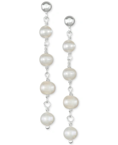 Macy's Cultured Freshwater Pearl (5-5-1/2mm) Chain Drop Earrings In Sterling Silver