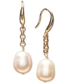 Macy's Cultured Freshwater Pearl (9-1/2mm) Link Drop Earrings In 18k Gold-plated Sterling Silver In Gold Over Silver