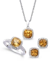 Macy's Sterling Silver Jewelry Set, Citrine (4-3/4 Ct. T.w.) And Diamond Accent Necklace, Earrings And Ring In Citrine