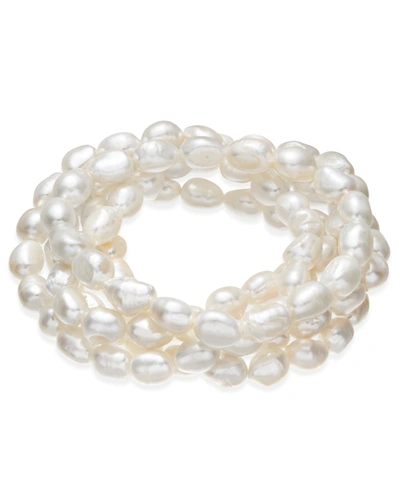 Macy's Cultured Freshwater Baroque Pearl (7mm) 5-pc. Stretch Bracelet Set In Silver