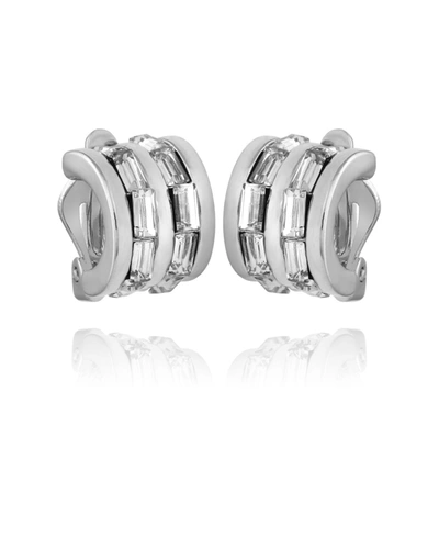 T Tahari Women's Crystal Baguette Hoop Earring In Silver