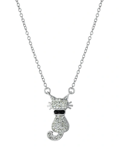 Macy's Crystal Cat Pendant 16+2" Extender Chain In Silver Plated