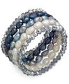 Macy's 5-pc. Set White, Gray & Peacock Cultured Freshwater Baroque Pearl (7mm) And Rondel Crystal Stretch B In Silver