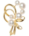 Macy's Cultured Freshwater Pearl (7mm & 5mm) Brooch Pin In Sterling Silver And 18k Gold Over Silver In Gold Over Silver