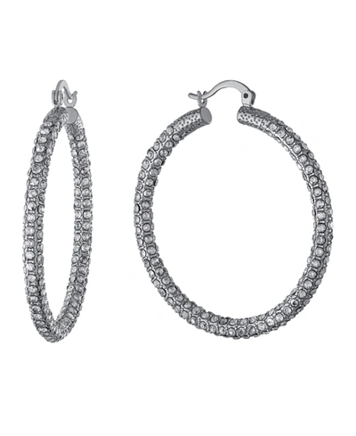 Macy's 50mm All Over Crystal Click Top Hoop Earrings In Gold Or Silver Plated