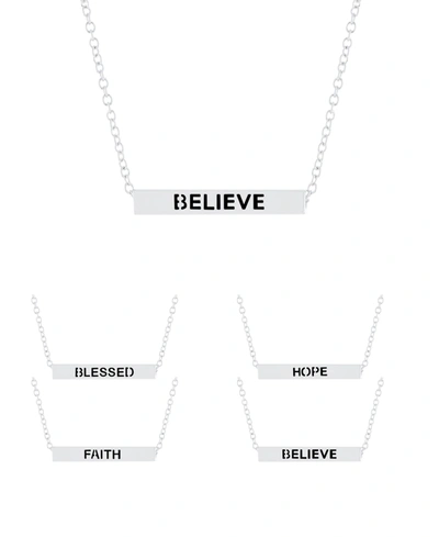Macy's Inspirational Blessed, Hope, Believe And Faith 4 Sided Bar Necklace 16+2"in Silver Plated