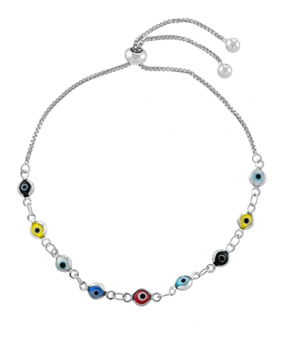 Macy's Multi Color Glass Guardian Eye Adjustable Bracelet In Gold Or Silver Plated