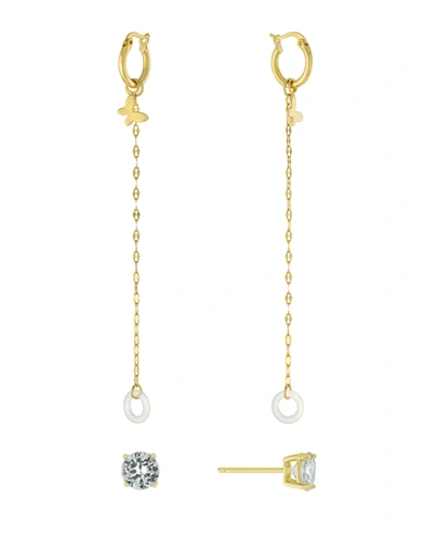 Macy's Cubic Zirconia Studs And Hoop Chain Drop Air Pods Holder In Gold Over Silver Plated