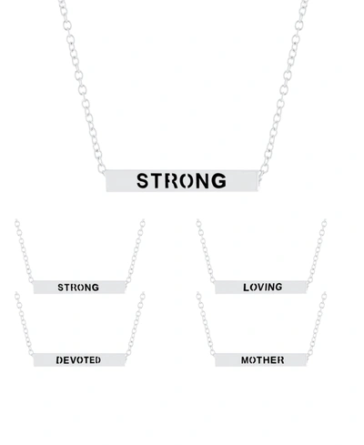 MACY'S INSPIRATIONAL MOTHER, DEVOTED, LOVING AND STRONG 4 SIDED BAR NECKLACE 16+2" IN SILVER PLATED