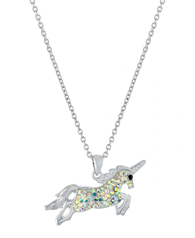 Macy's Crystal Unicorn Pendant 16+2" Extender Chain In Silver Plated