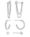 Macy's 3pc Post Ball, Hoop And Chain Earring Set In Gold Or Silver Plated In Silver