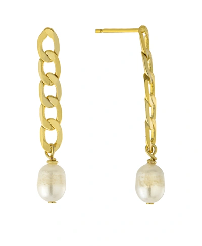 Macy's Fresh Water Pearl Chain Drop Earrings In Gold Over Silver Plated