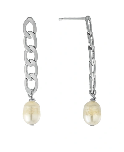 Macy's Fresh Water Pearl Chain Drop Earrings In Gold Over Silver Plated