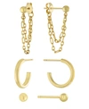 Macy's 3pc Post Ball, Hoop And Chain Earring Set In Gold Or Silver Plated In Gold