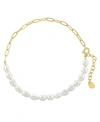 MACY'S 4-5MM POTATO PEARL AND CHAIN 7.5" BRACELET IN GOLD OR SILVER PLATED