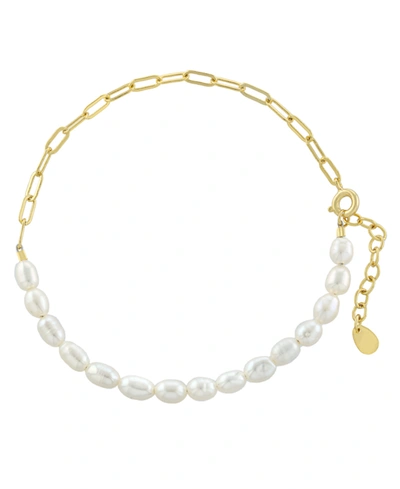 Macy's 4-5mm Potato Pearl And Chain 7.5" Bracelet In Gold Or Silver Plated