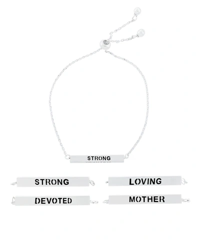 Macy's Inspirational Mother, Devoted, Loving And Strong 4 Sided Bar Adjustable Bracelet In Silver Plated