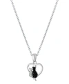 Macy's Crystal Two Cat In Heart Pendant 16+2" Extender Chain In Silver Plated In Silver