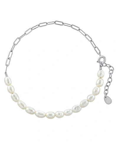 Macy's 4-5mm Potato Pearl And Chain 7.5" Bracelet In Gold Or Silver Plated