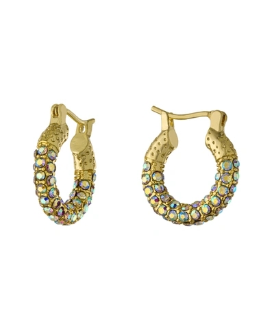 Macy's 15mm All Over Crystal Click Top Hoop Earrings In Gold Over Or Silver Plated