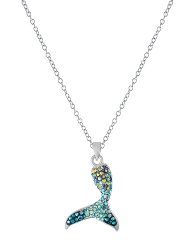Macy's Crystal Mermaid Tail Pendant 16+2" Extender Chain In Silver Plated