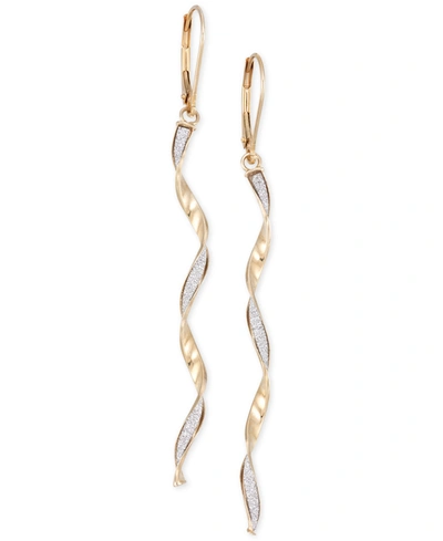 Italian Gold Twist Glitter Long Drop Earrings In 14k Gold In Yellow Gold