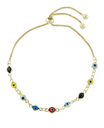Macy's Multi Color Glass Guardian Eye Adjustable Bracelet In Gold Or Silver Plated