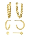 Macy's 3pc Post Ball, Hoop And Chain Earring Set In Gold Or Silver Plated In Gold