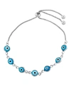 Macy's Women's Aqua Glass Guardian Eye Adjustable Bracelet In Silver