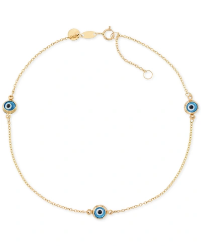 Macy's Beaded Evil Eye Anklet In 14k Gold In Yellow Gold