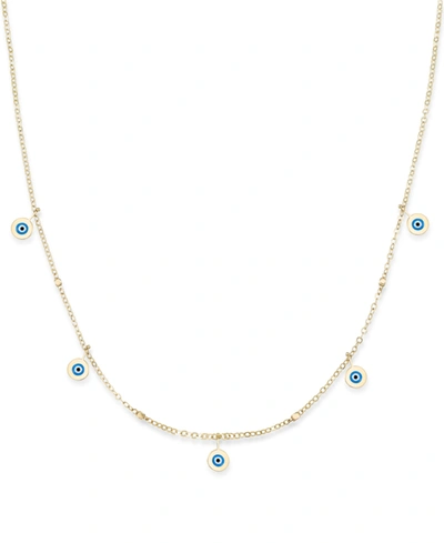 Macy's Enamel Evil Eye Dangle 18" Statement Necklace In 10k Gold