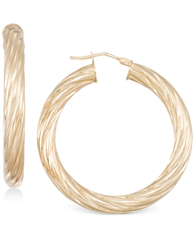 Italian Gold Textured Twist Hoop Earrings In 14k Gold In Yellow Gold
