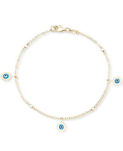 Macy's Enamel Evil Eye Charm Bracelet In 10k Gold