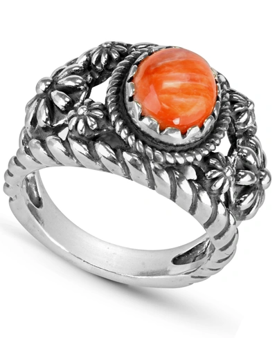 American West By Carolyn Pollack Sterling Silver Gemstone Ring In Charoite, Orange Spiny Oyster Or Purple Spiny Oy In Orange Spiny Oyster/silver