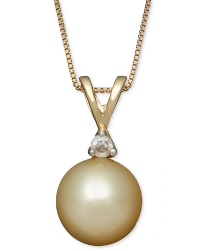Belle De Mer Golden South Sea Pearl (8mm) And Diamond Accent Pendant Necklace In 14k Gold