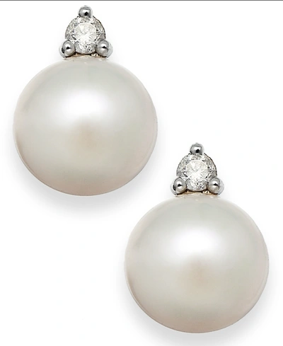 Macy's Akoya Pearl (7mm) And Diamond Accent Stud Earrings In 14k White Gold